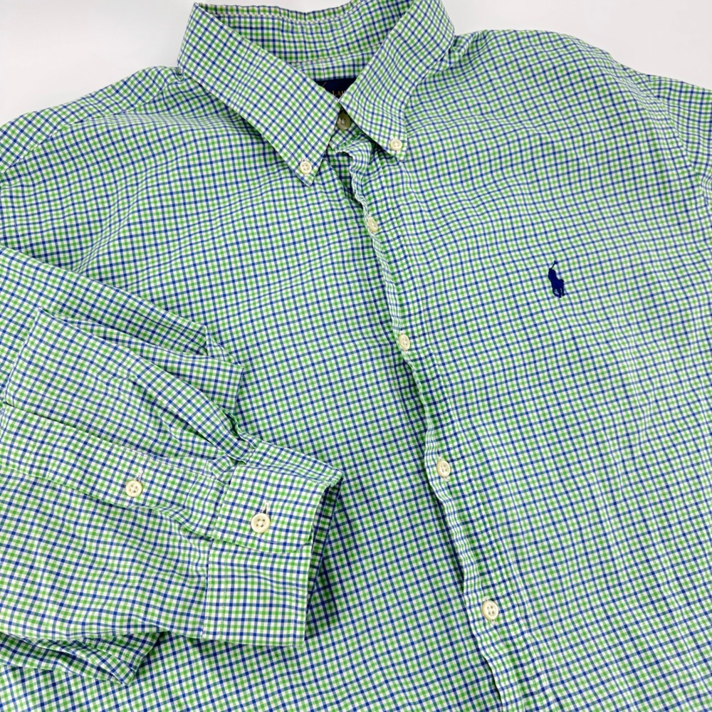 Ralph Lauren Green and Blue Checkered Casual Button Down Shirt